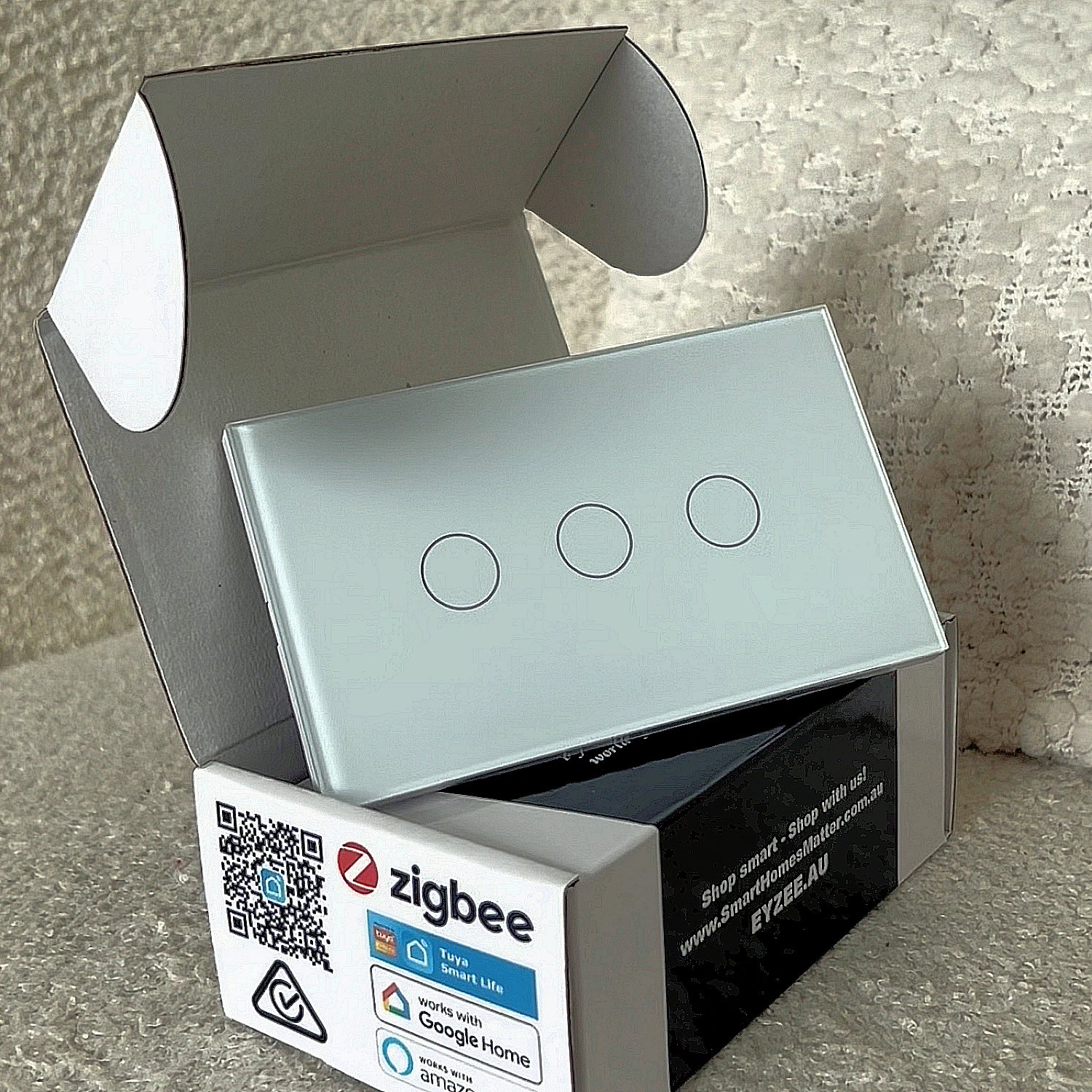EyZEE® smart-home product packaging ready to be opened and set up